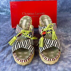 Christian Lacroix Straw Wedge Sandals Sz 39